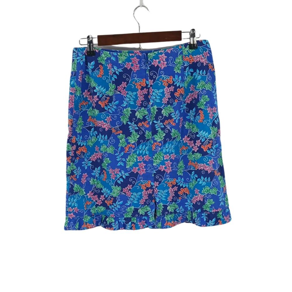 Vintage Handmade Blue & Purple Floral Print Tropical Hawaiian Vibes Skirt Small - Picture 2 of 7